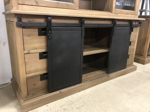 Buffet cabinet vintage industriel métal & vieux bois - 165x50x236 cm