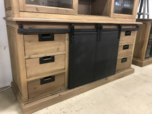 Buffet cabinet vintage industriel métal & vieux bois - 165x50x236 cm