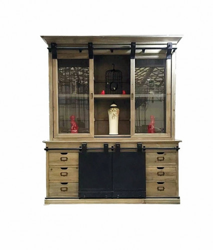Buffet cabinet vintage industriel métal & vieux bois - 165x50x236 cm