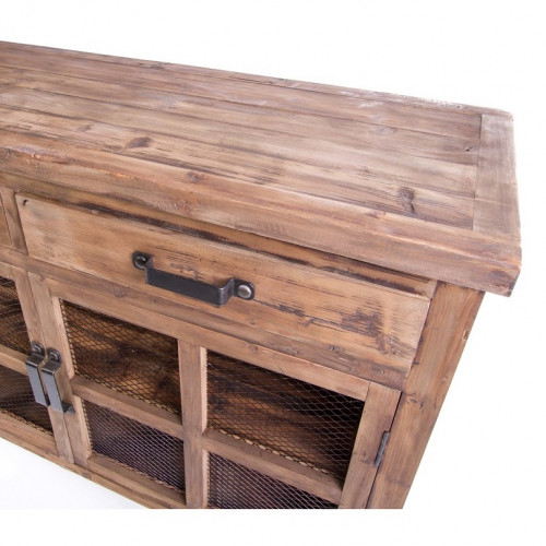 Buffet Trollet Vintage industriel métal & Vieux Bois avec roues - 140x50x107 cm