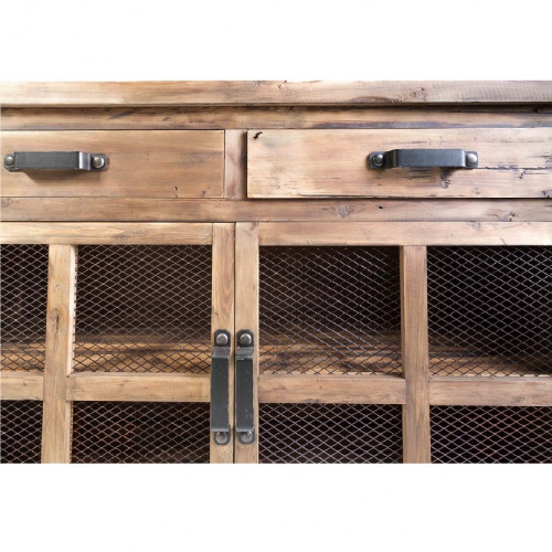 Buffet Trollet Vintage industriel métal & Vieux Bois avec roues - 140x50x107 cm