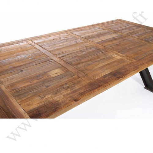 Plateau en vieux bois 200x100 cm pour Pied de table à manivelle industrielle