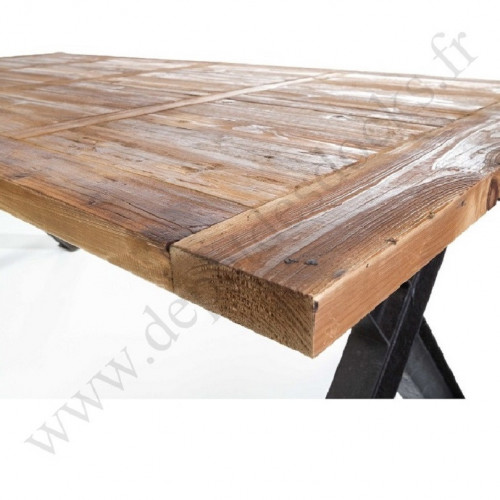 Plateau en vieux bois 200x100 cm pour Pied de table à manivelle industrielle