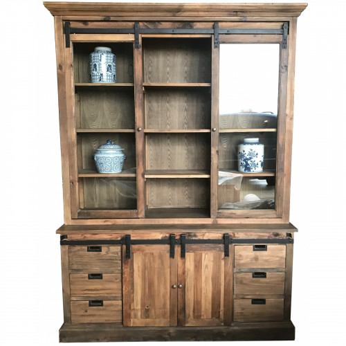 Grand cabinet industriel en vieux bois - 172x55x230 cm