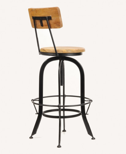 tabouret de bar avec dossier de style industriel assise pivotante & ajustable en hauteur