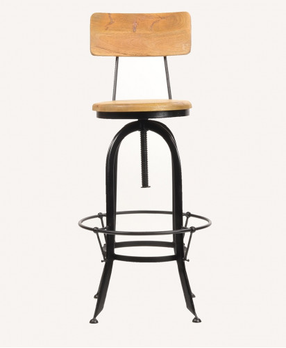 tabouret de bar avec dossier de style industriel assise pivotante & ajustable en hauteur