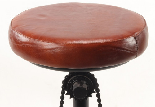 Original tabouret de bar pied pédalier métal noir assise cuir cigare