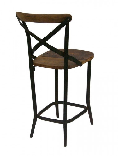 Chaise Haute Tabouret Vintage industriel métal vieux bois hauteur assise 60 cm