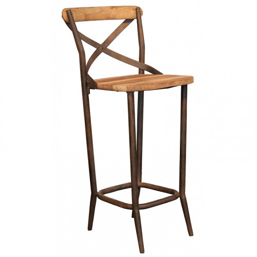 Chaise haute de bar tabouret industriel metal vieux bois