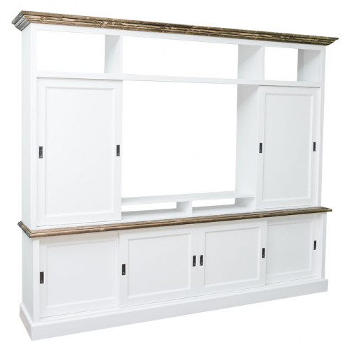 Meuble TV en bois massif ROMANE - 254x46x210 cm