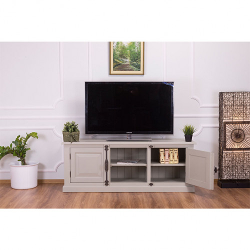 Meuble TV en bois massif ROMANE - 160x46x60 cm