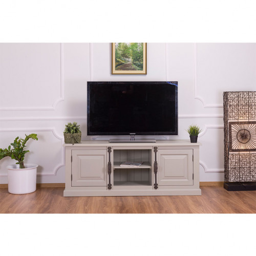 Meuble TV en bois massif ROMANE - 160x46x60 cm
