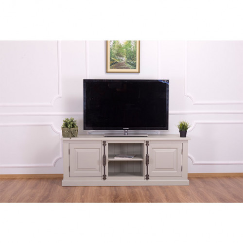 Meuble TV en bois massif ROMANE - 160x46x60 cm