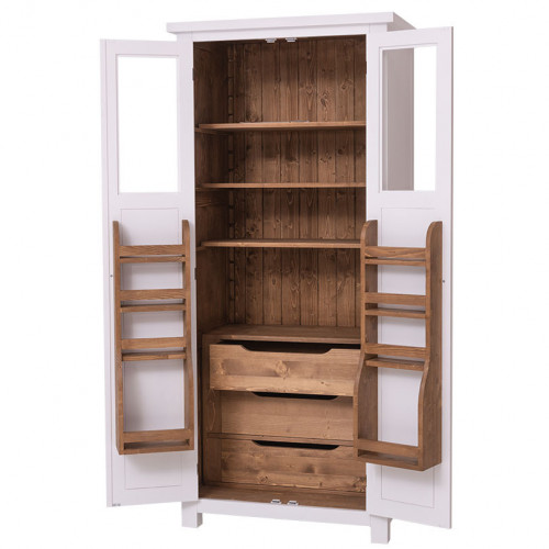 Armoire de cuisine multi-rangements en bois massif ROMANE - 96x65x220cm