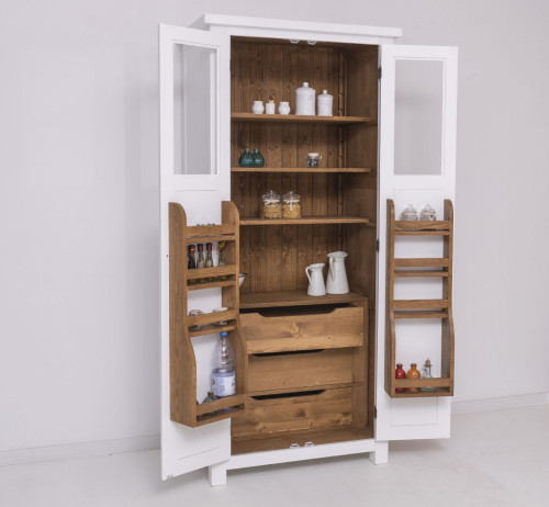 Armoire de cuisine multi-rangements en bois massif ROMANE - 96x65x220cm