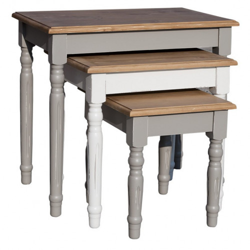 3 Tables Gigogne en Bois Massif ROMANE | 64x40x60cm