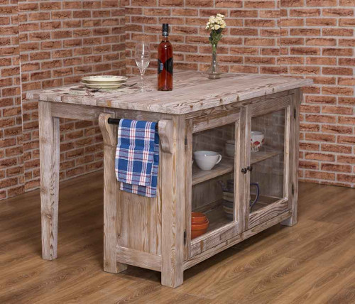 Ilot central de cuisine ROMANE avec coin repas - 135x85x80 cm