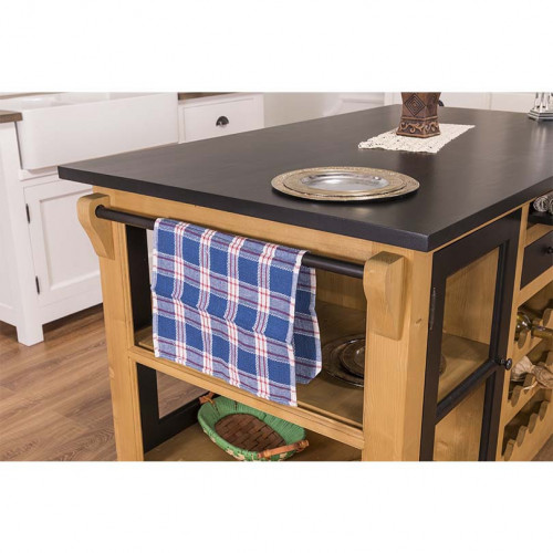 Ilot central de cuisine ROMANE avec porte bouteilles - 150x90x90 cm