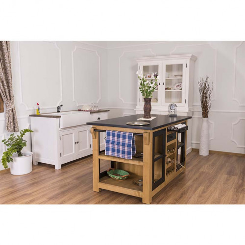 Ilot central de cuisine ROMANE avec porte bouteilles - 150x90x90 cm