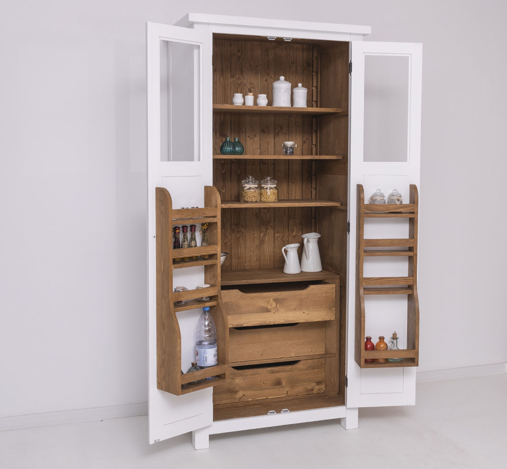 Armoire de cuisine multi-rangements en bois massif ROMANE - 96x65x220cm -  Dépôt des Docks