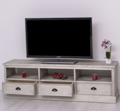 Meuble TV en bois massif ROMANE - 180x46x56 cm