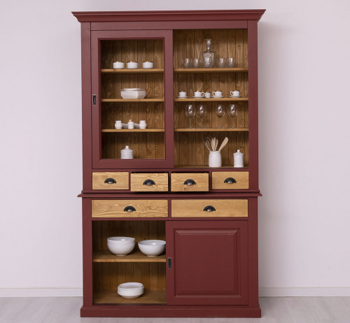 Buffet Vaisselier en bois massif ROMANE - 142x48x225 cm