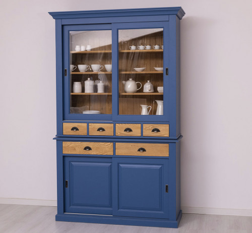 Buffet Vaisselier en bois massif ROMANE - 142x48x225 cm