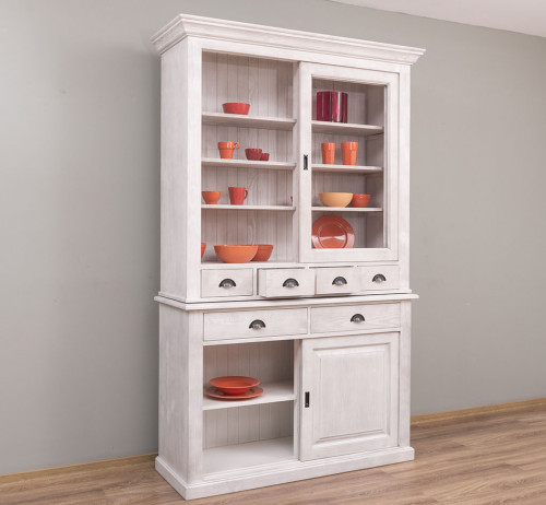 Buffet Vaisselier en bois massif ROMANE - 142x48x225 cm