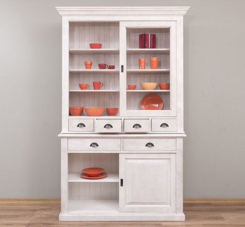 Buffet Vaisselier en bois massif ROMANE - 142x48x225 cm