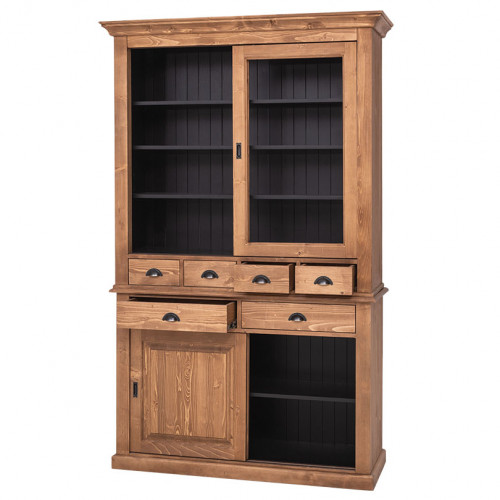 Buffet Vaisselier en bois massif ROMANE - 142x48x225 cm