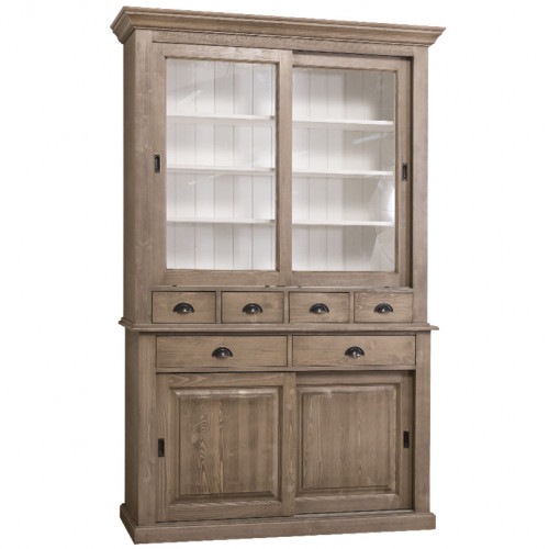 Buffet Vaisselier en bois massif ROMANE - 142x48x225 cm