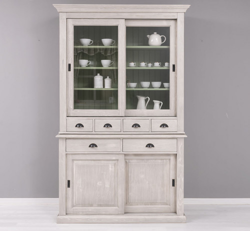 Buffet Vaisselier en bois massif ROMANE - 142x48x225 cm