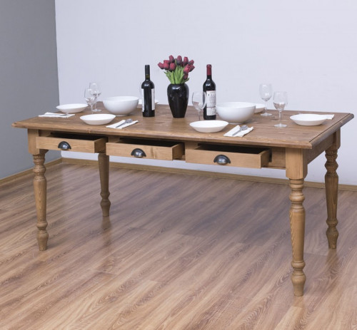 Table à manger avec pieds tournés et 3 tiroirs - 160cm