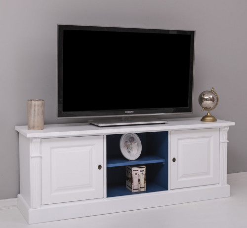 Meuble TV en pin massif ROMANE - 160x46x60 cm