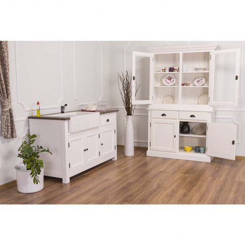 Meuble de cuisine ROMANE avec Evier timbre double bacs intégré - 155x65x90 cm