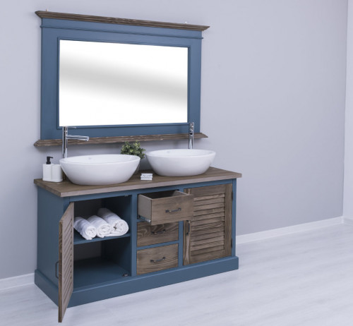 Meuble de salle de bain avec double vasques ROMANE en pin massif - 150x51x75