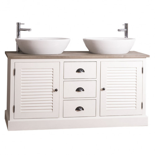 Meuble de salle de bain avec double vasques ROMANE en pin massif - 150x51x75