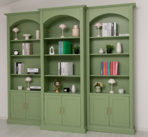 Grande Bibliothèque 6 portes avec Arcades en pin massif et MDF - 296x250x50 cm