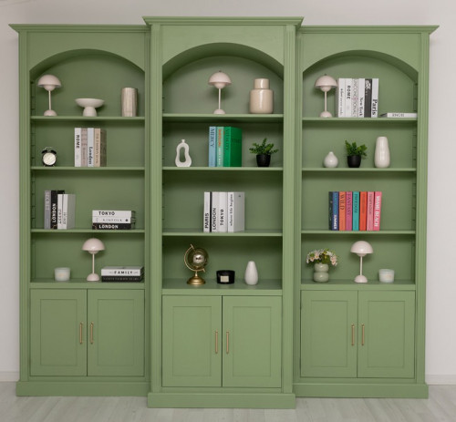 Grande Bibliothèque 6 portes avec Arcades en pin massif et MDF - 296x250x50 cm