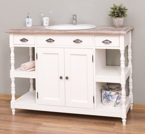 Meuble de salle de bain avec 1 vasque ROMANE en pin massif - 128x54x91
