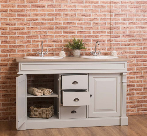 Meuble Double vasques ROMANE en pin massif - 150x51x91