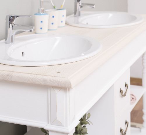 Meuble de salle de bain avec double vasques ROMANE en pin massif - 150x54x90