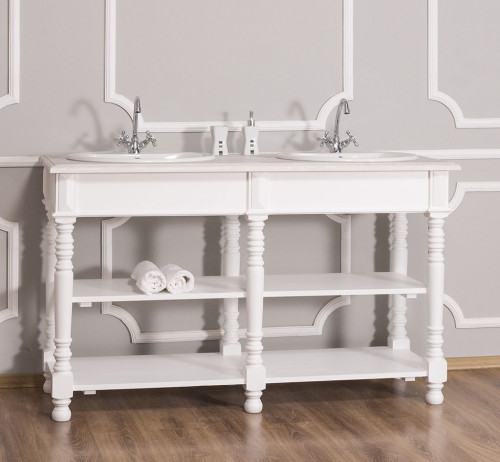 Meuble de salle de bain avec double vasques ROMANE en pin massif - 150x54x90