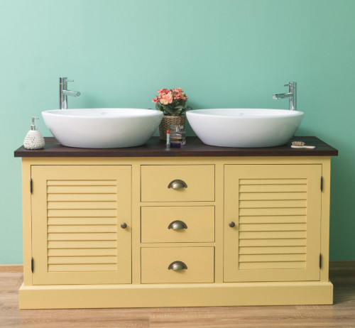 Meuble de salle de bain avec double vasques ROMANE en pin massif - 150x51x75