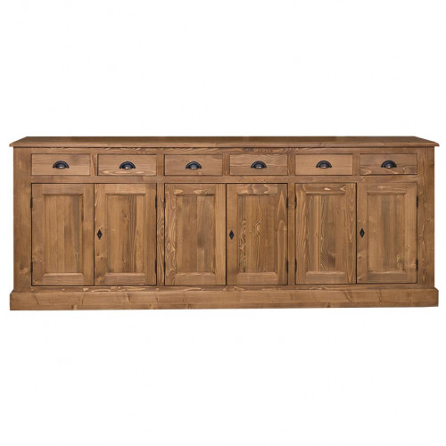 Buffet Vaisselier en Bois Massif avec 9 portes et 6 tiroirs ROMANE | 245x47x225 cm