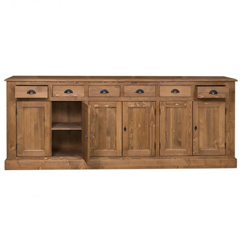 Buffet Vaisselier en Bois Massif avec 9 portes et 6 tiroirs ROMANE | 245x47x225 cm