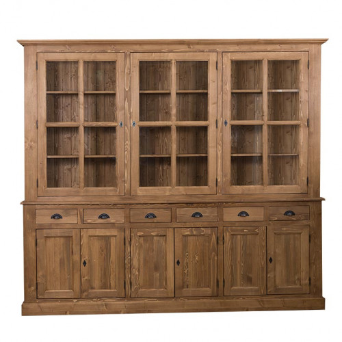 Buffet Vaisselier en Bois Massif avec 9 portes et 6 tiroirs ROMANE | 245x47x225 cm