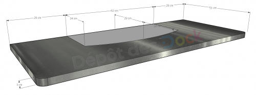 Comptoir Bar 120 cm en pin massif avec plateau en acier Zingué