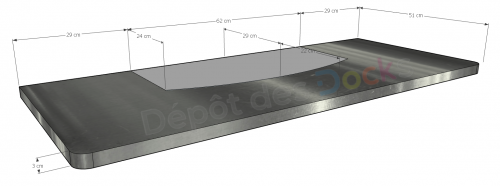 Comptoir Bar 120 cm en chêne massif Plateau acier Zingué