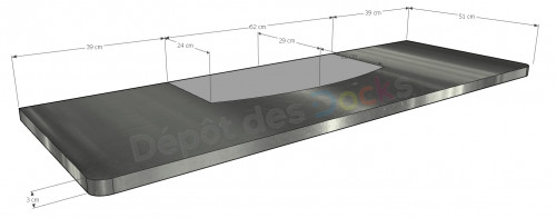 Comptoir Bar 140 cm en chêne massif Plateau acier Zingué